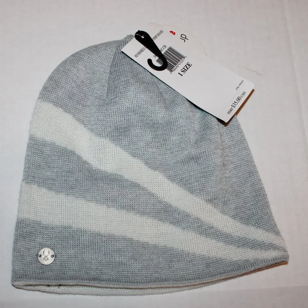 Spyder Gray White Reversible Beanie NWT